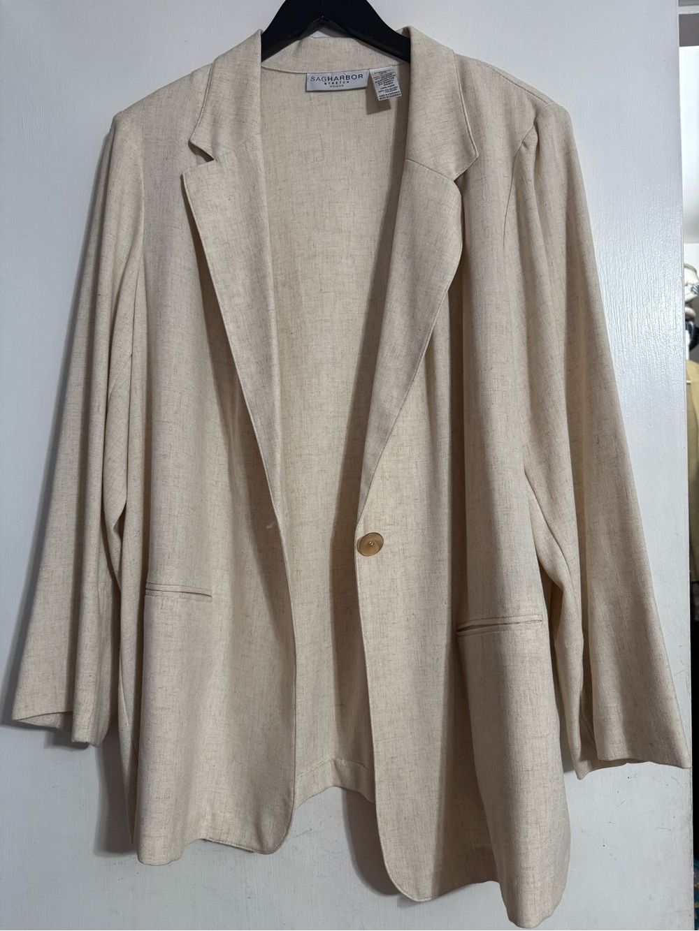 Sag Harbor Beige Open-Front Linen-Blend Blazer